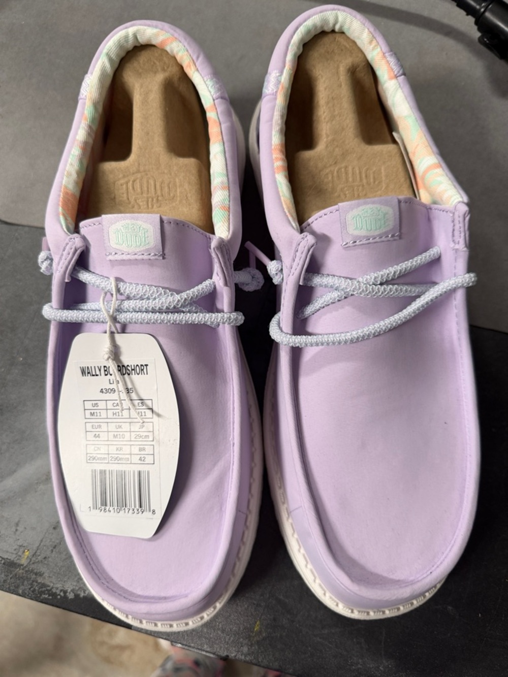 New Hey Dude Lilac Boat Shoes with Pastel Lining